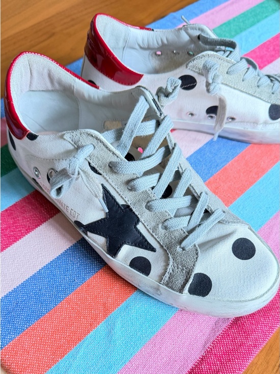 Golden Goose Shoes - Golden Goose White Polka Dot Sneakers with Black Star and Red Heel